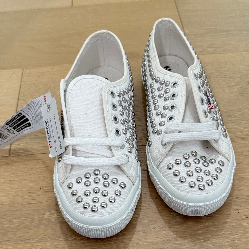 Superga White Sneakers with Silver Accents